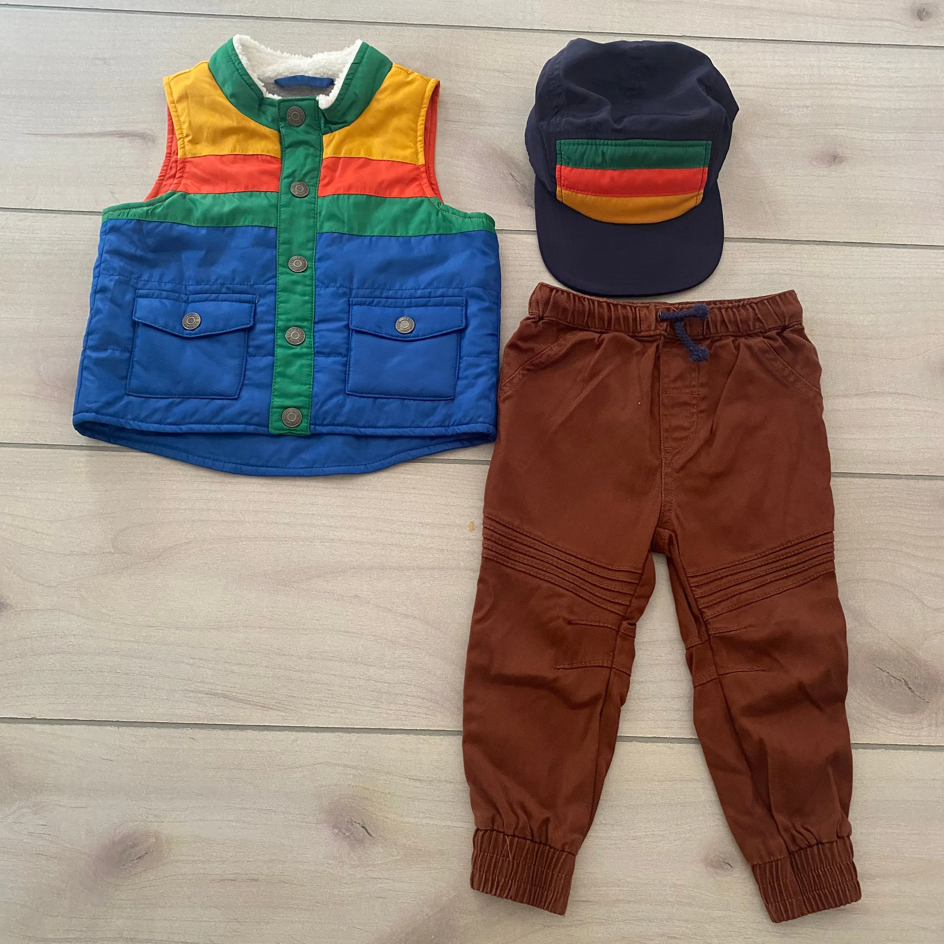 Cat & Jack Colorblock Vest Hat & Corduroy Pants Outfit