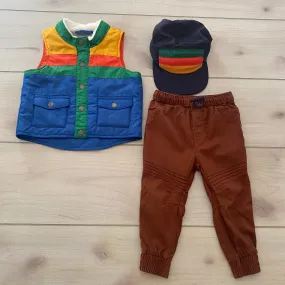 Cat & Jack Colorblock Vest Hat & Corduroy Pants Outfit