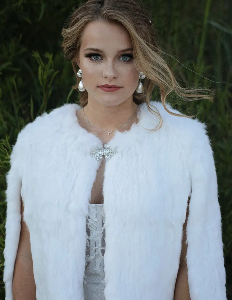 Chamonix Fur Cape - Limited Edition Rhinestone Collection in Snow