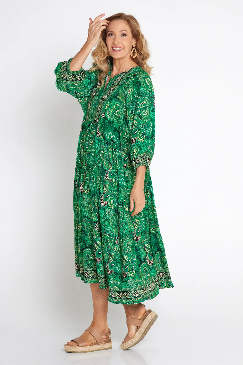 Charmaine Dress - Emerald Paisley