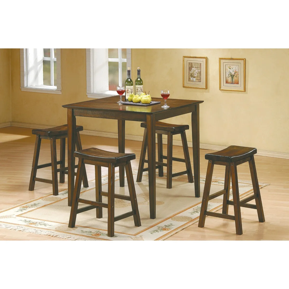 Cherry Finish Solid Wood Dining Stool - 18" Height - Set of 2