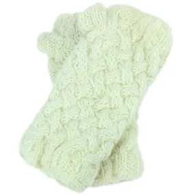 Chunky Wool Knit Arm Warmers - Plain - Off White