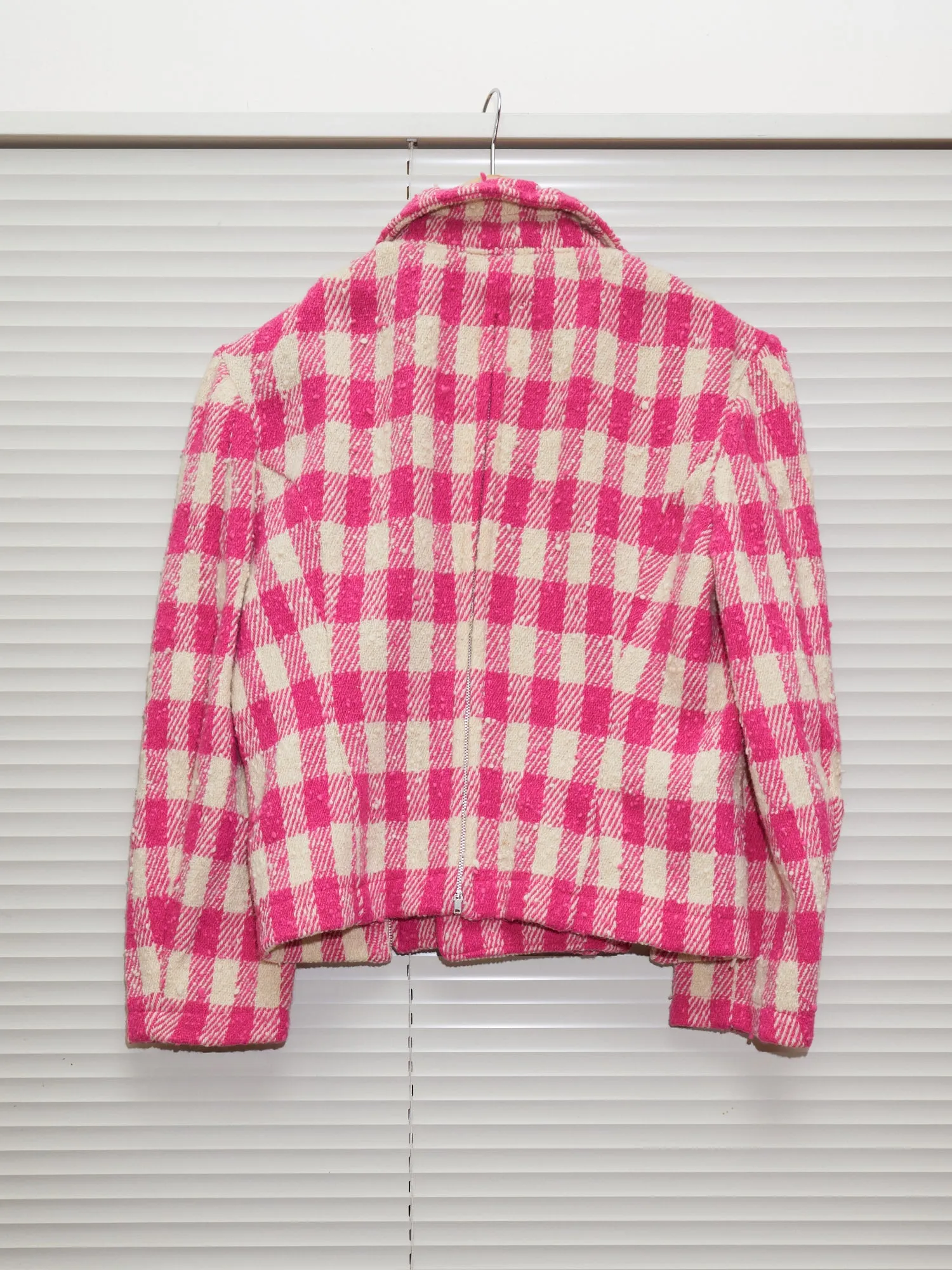 Comme des Garcons 1991 pink cream wool check zipped seam peacoat - womens S