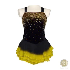 Competition Skating Dress Black & Yellow Shoulder Straps, Sleeveless