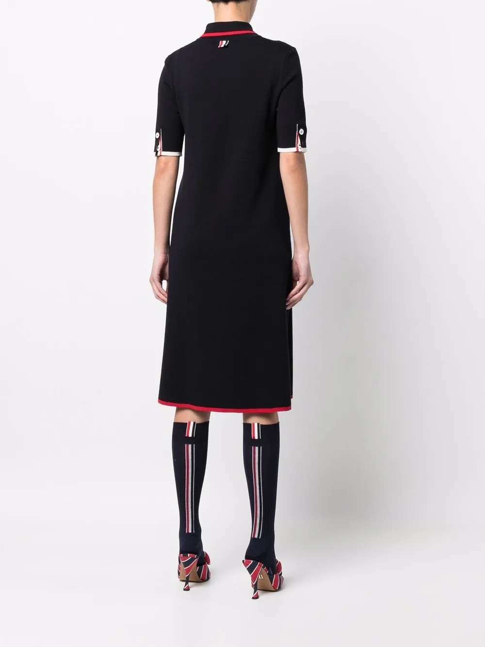 Contrast Tipping A Line Midi Polo Dress