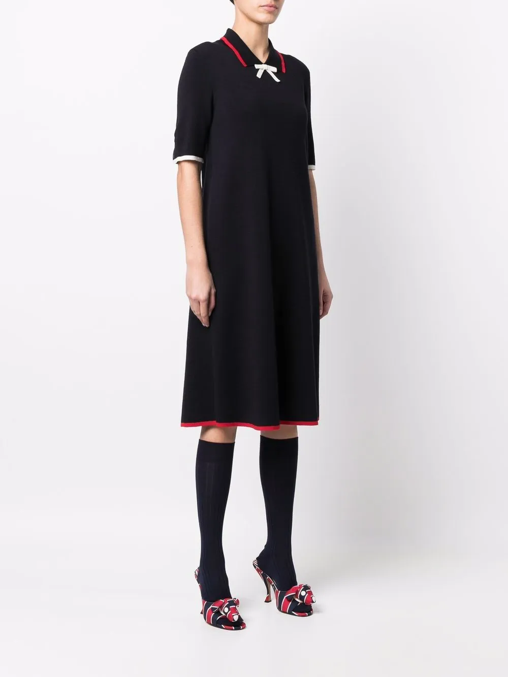 Contrast Tipping A Line Midi Polo Dress