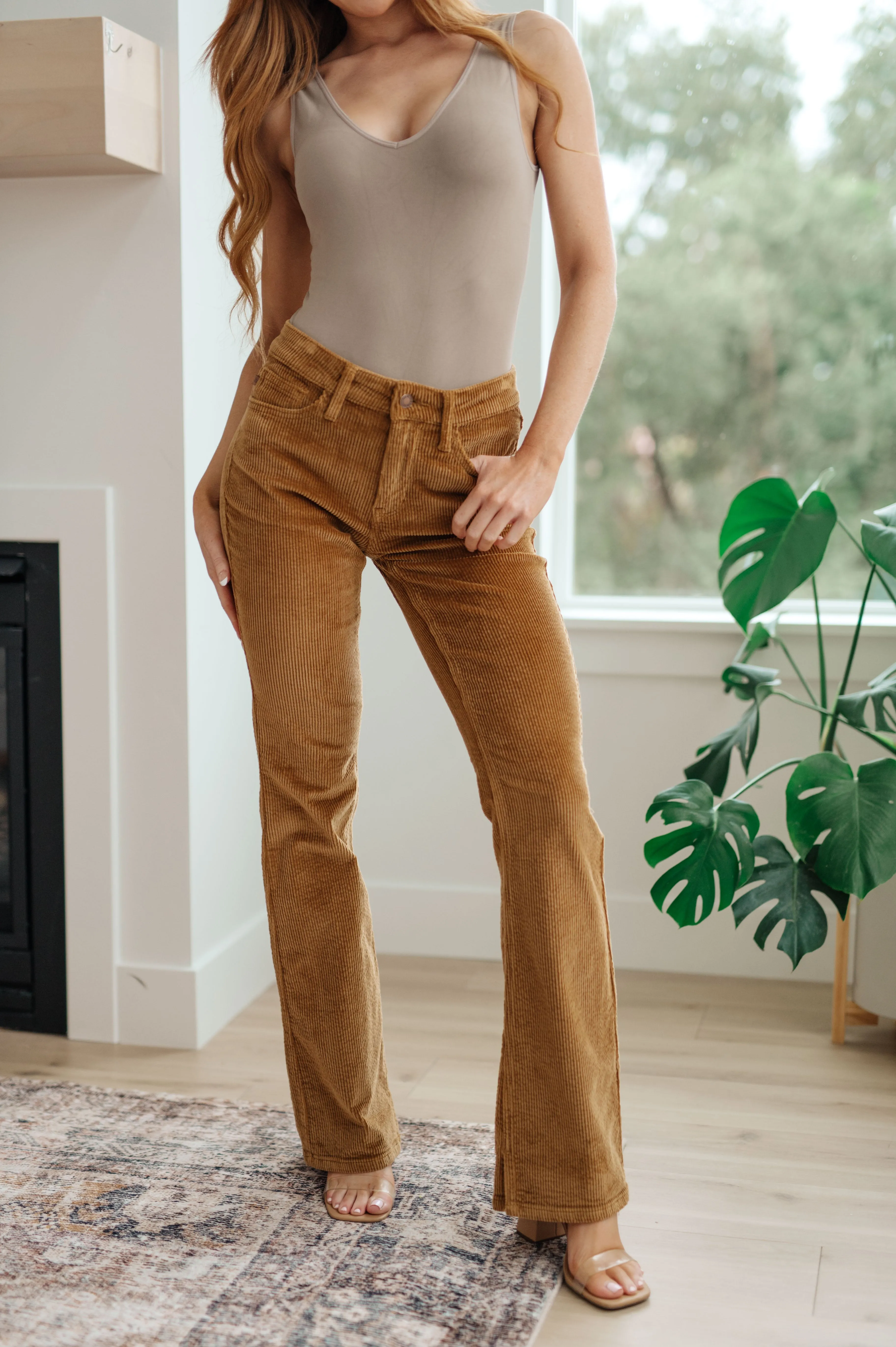 Cordelia Bootcut Corduroy Pants in Camel - Judy Blue