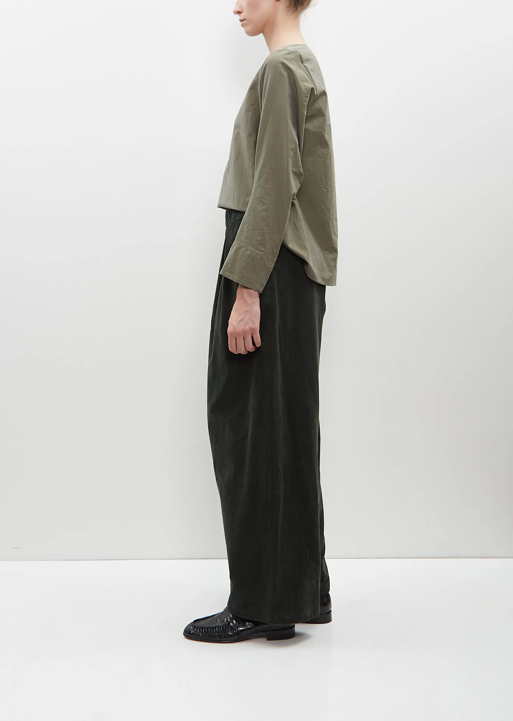 Cotton Courduroy Wide Leg Trousers — Forest