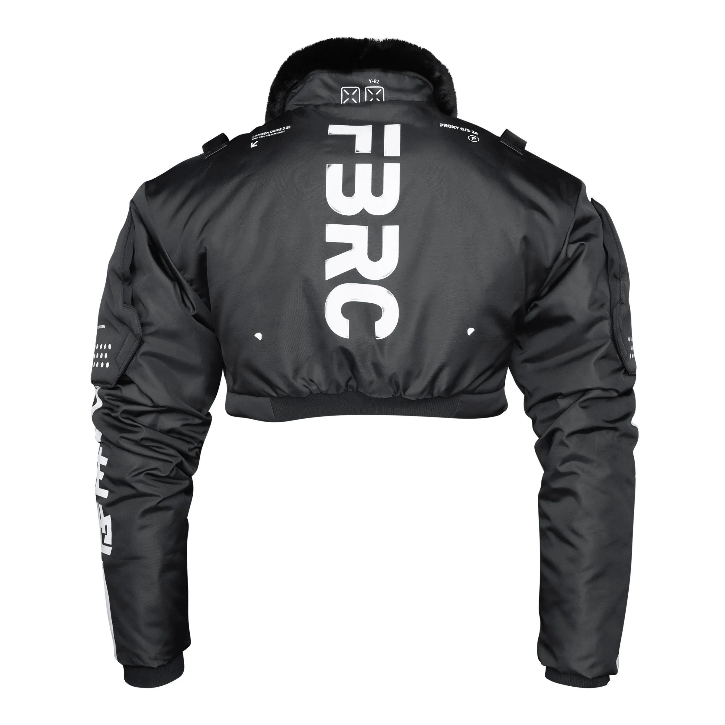 CRB-003 Black Fur Crop Bomber Jacket