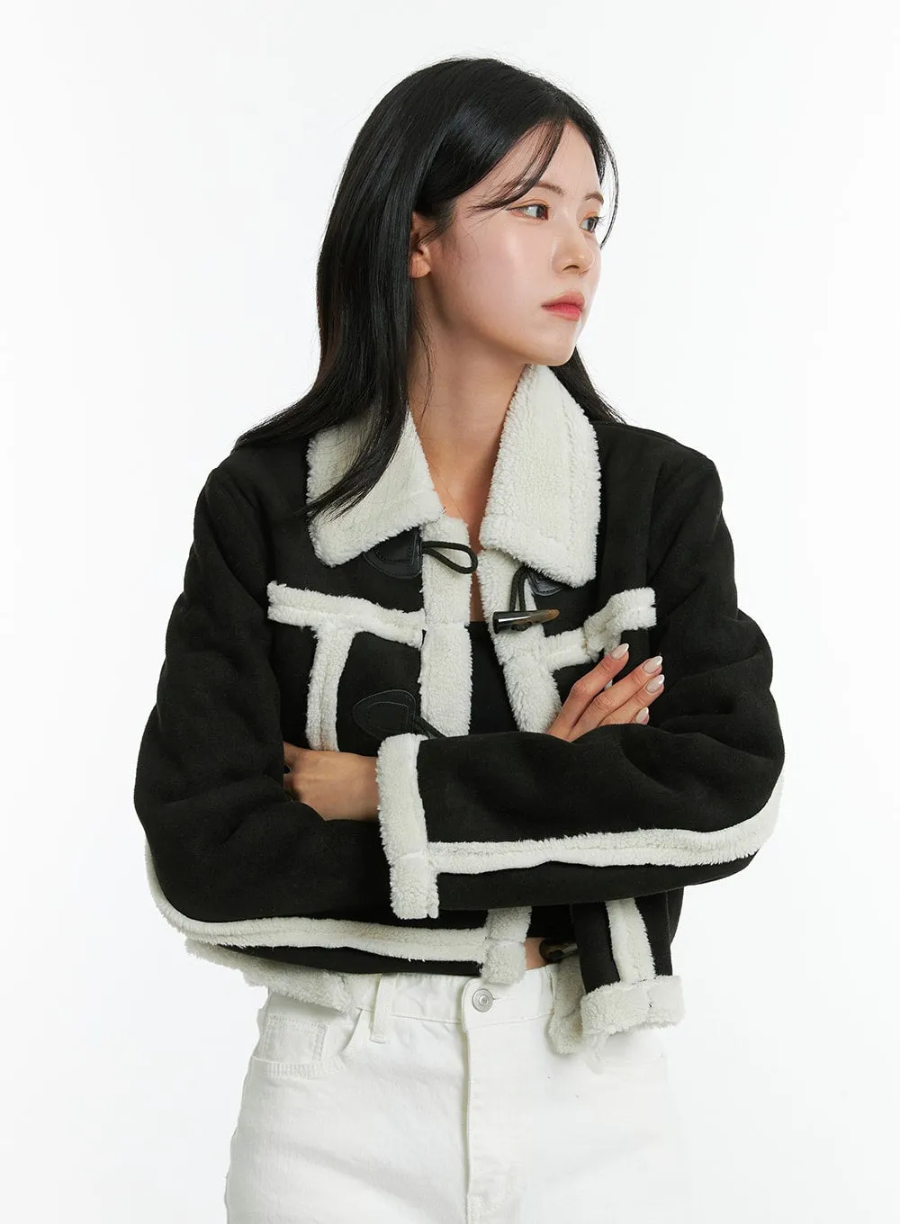 Crop Toggle Faux Fur Jacket ON329