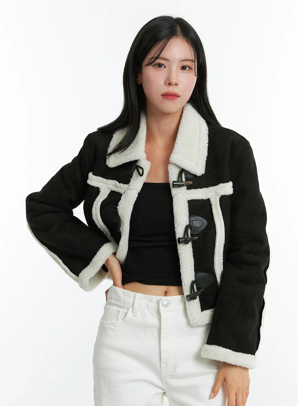 Crop Toggle Faux Fur Jacket ON329