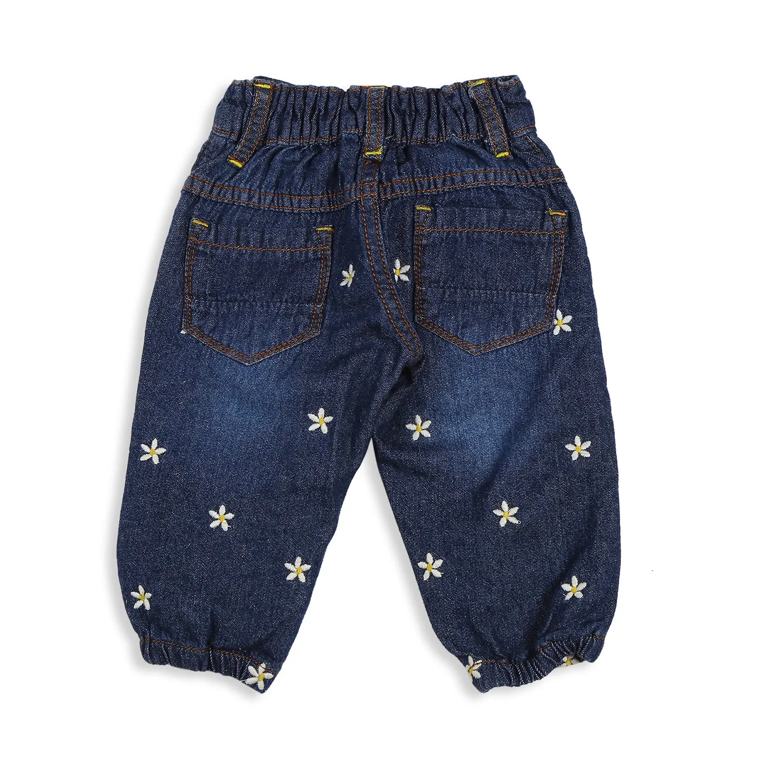 Daisy Embroidered Denim Joggers - Girls