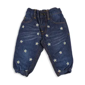 Daisy Embroidered Denim Joggers - Girls