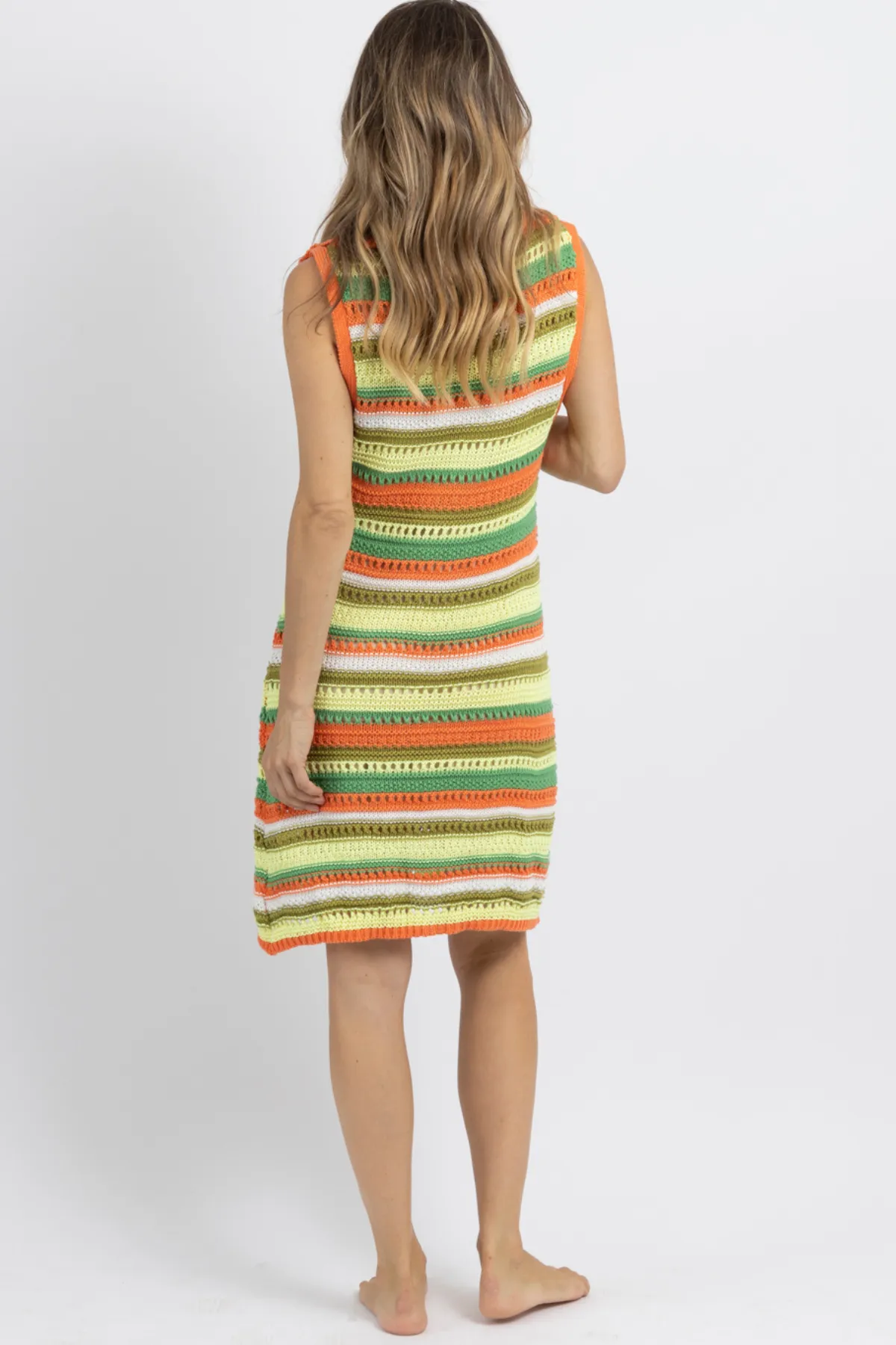 DAYBREAK CONTRAST COLLAR CROCHET DRESS