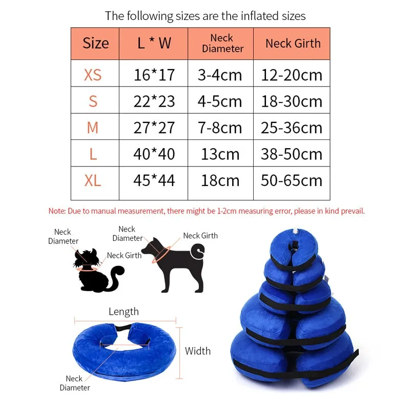 Dogs Post Surgery Collar Protective Inflatable Puppy Cats Pet Recovery Soft Blow Up Ring Elizabethan Collar Anti Bite Anti Scratch