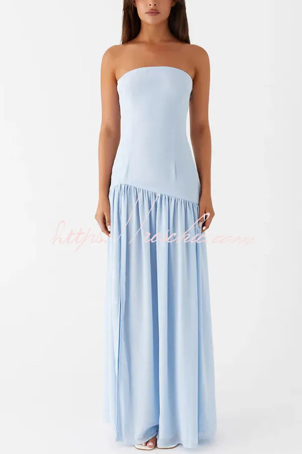 Eden Patchwork Semi-sheer Chiffon Strapless Maxi Dress