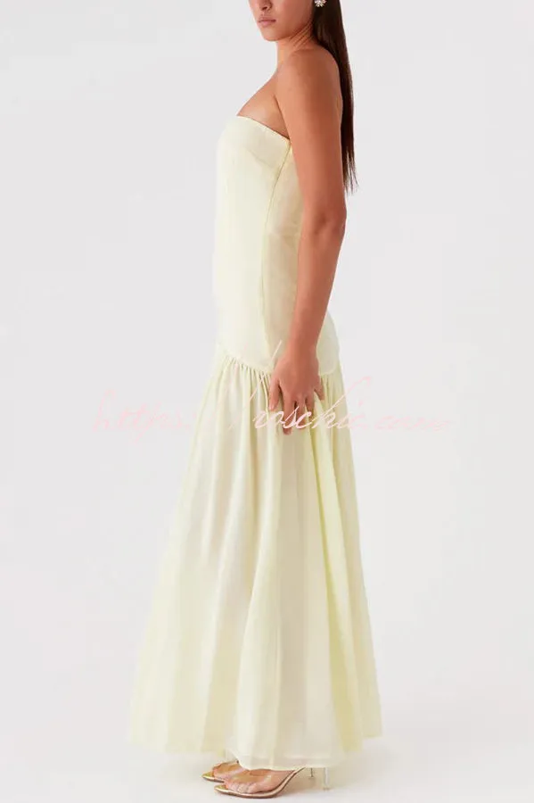 Eden Patchwork Semi-sheer Chiffon Strapless Maxi Dress