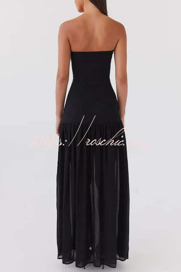 Eden Patchwork Semi-sheer Chiffon Strapless Maxi Dress