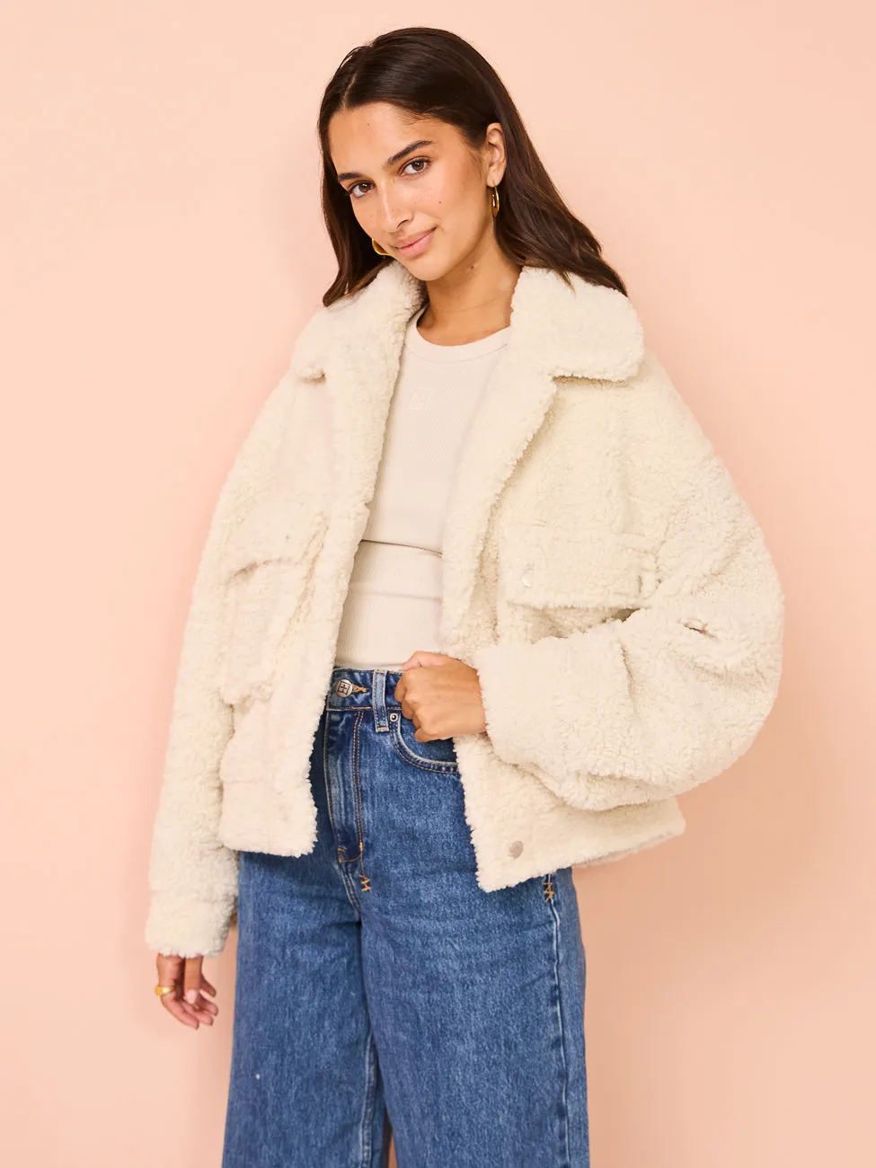 Ena Pelly Emery Faux Fur Jacket in Bone