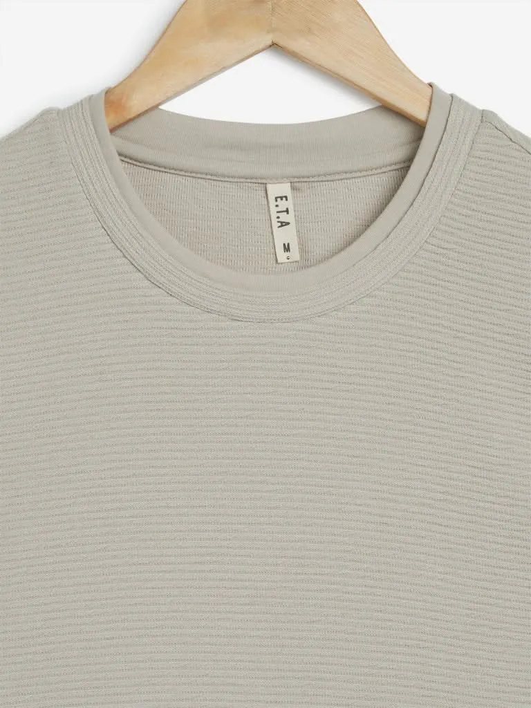 ETA Beige Stripe Textured Slim-Fit T-Shirt