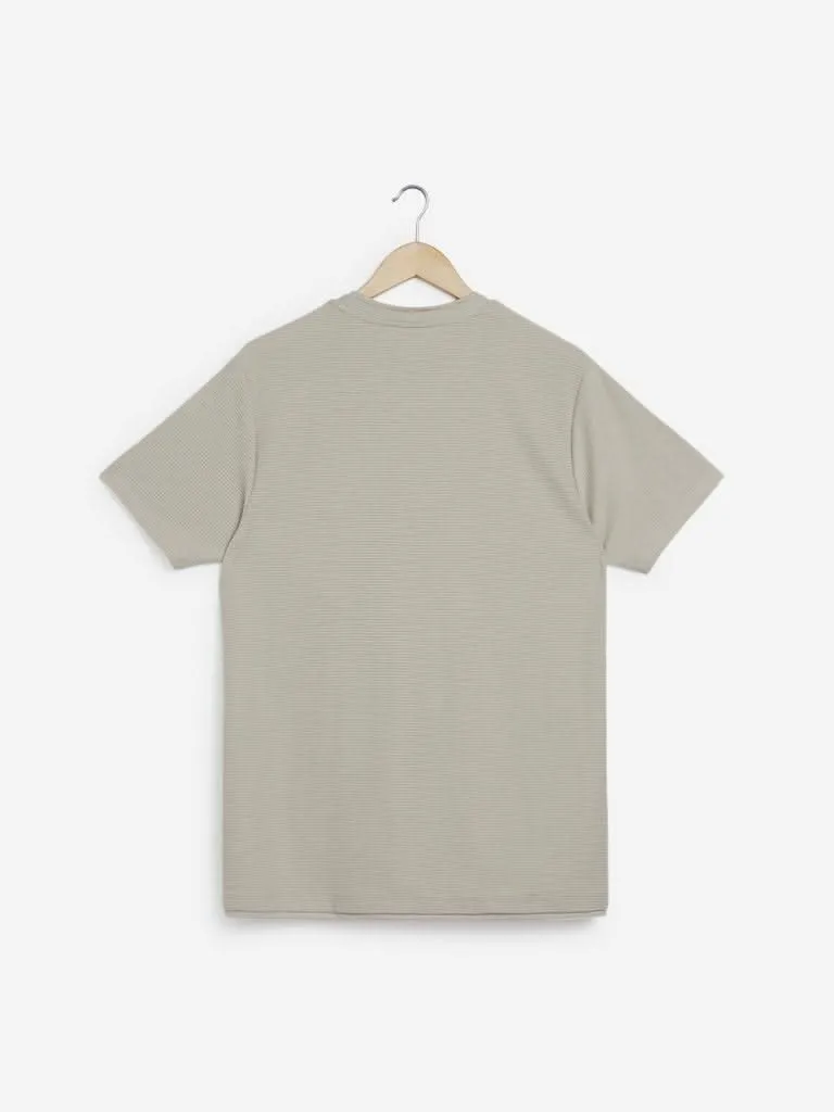 ETA Beige Stripe Textured Slim-Fit T-Shirt