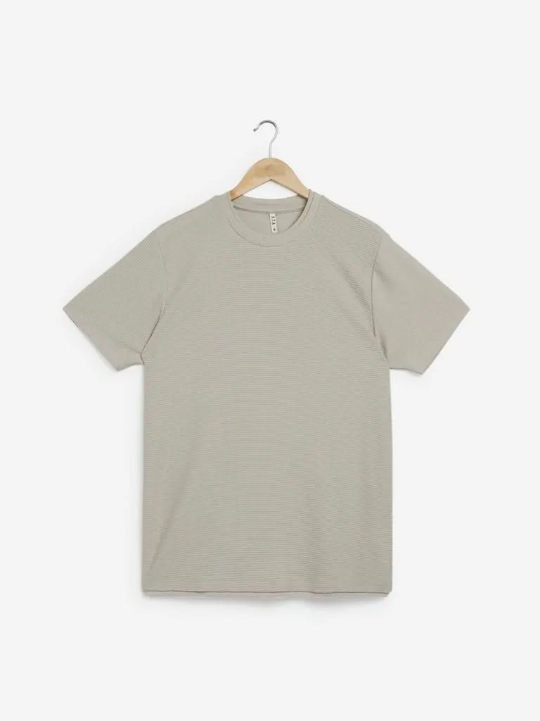 ETA Beige Stripe Textured Slim-Fit T-Shirt