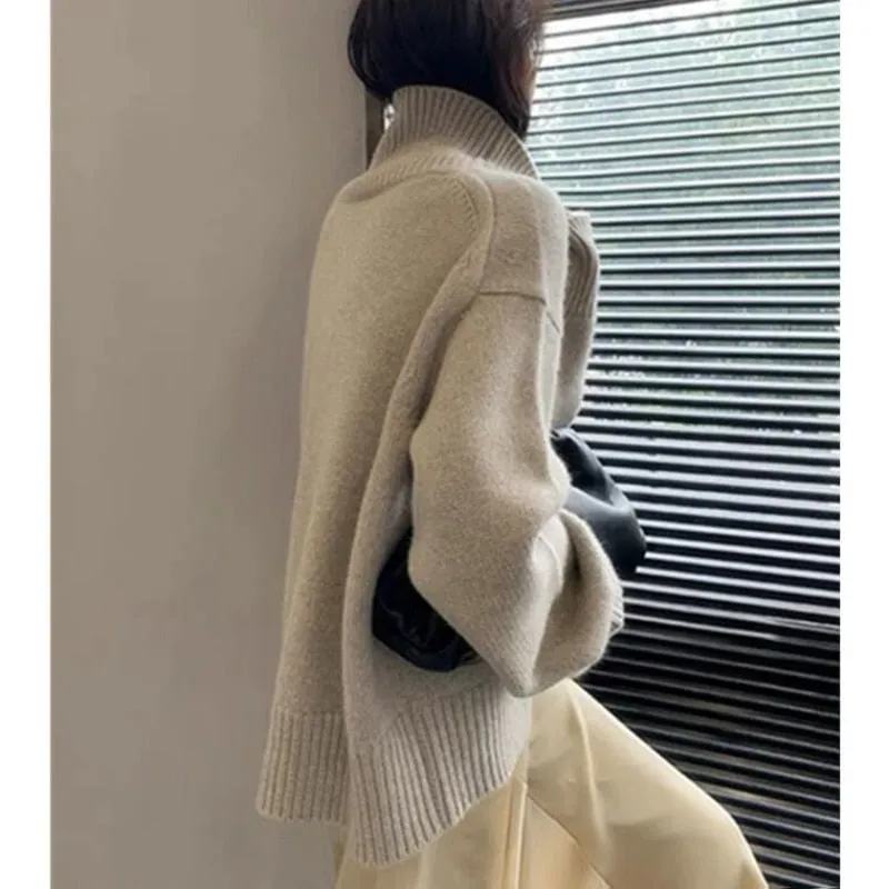 Fashionkova  2022 Autumn And Winter New Thick Cashmere Sweater Women High Neck Pullover Sweater Warm Loose Knitted Base Sweater Jacket Tops