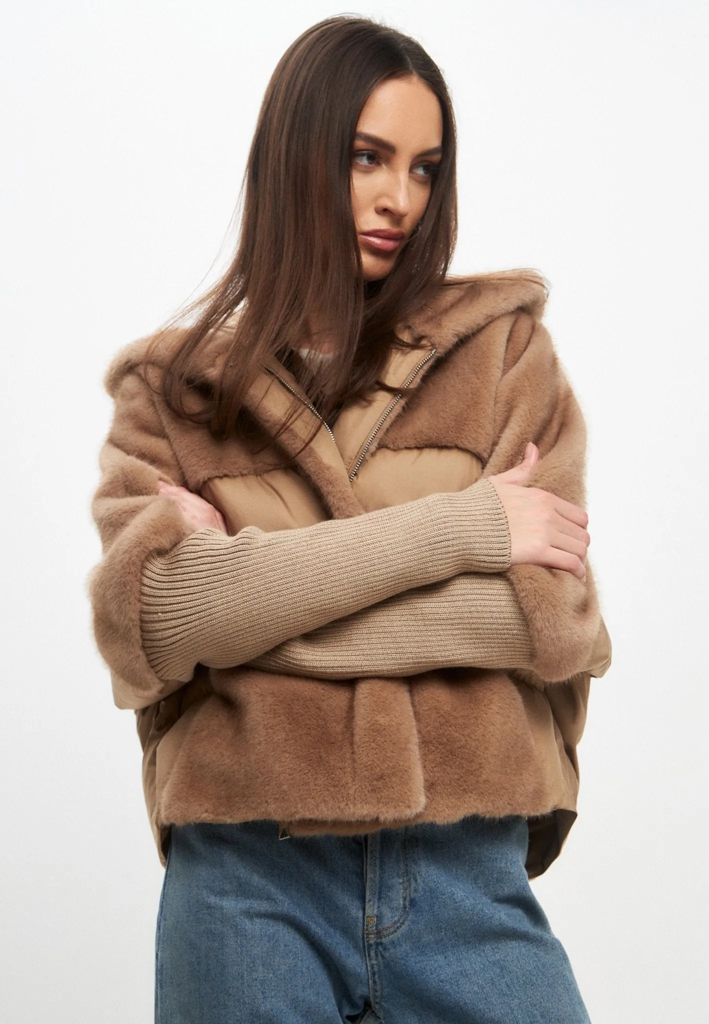 Faux Fur Jacket - Beige