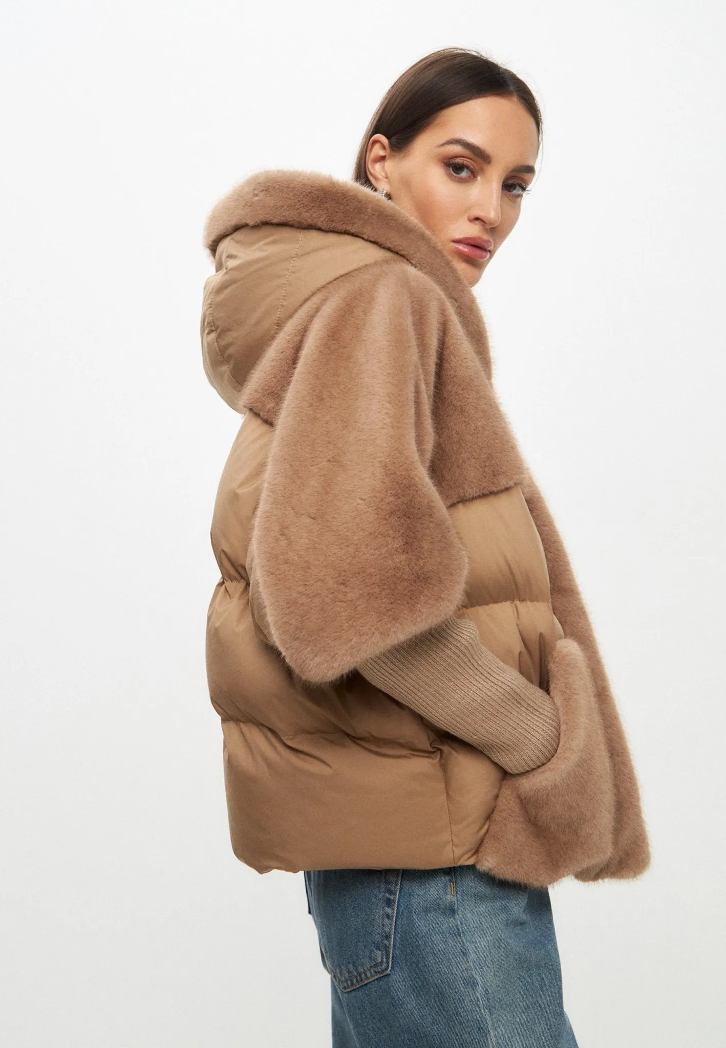 Faux Fur Jacket - Beige