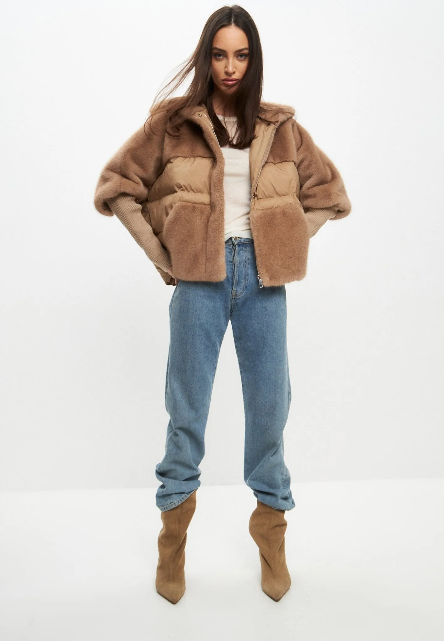 Faux Fur Jacket - Beige