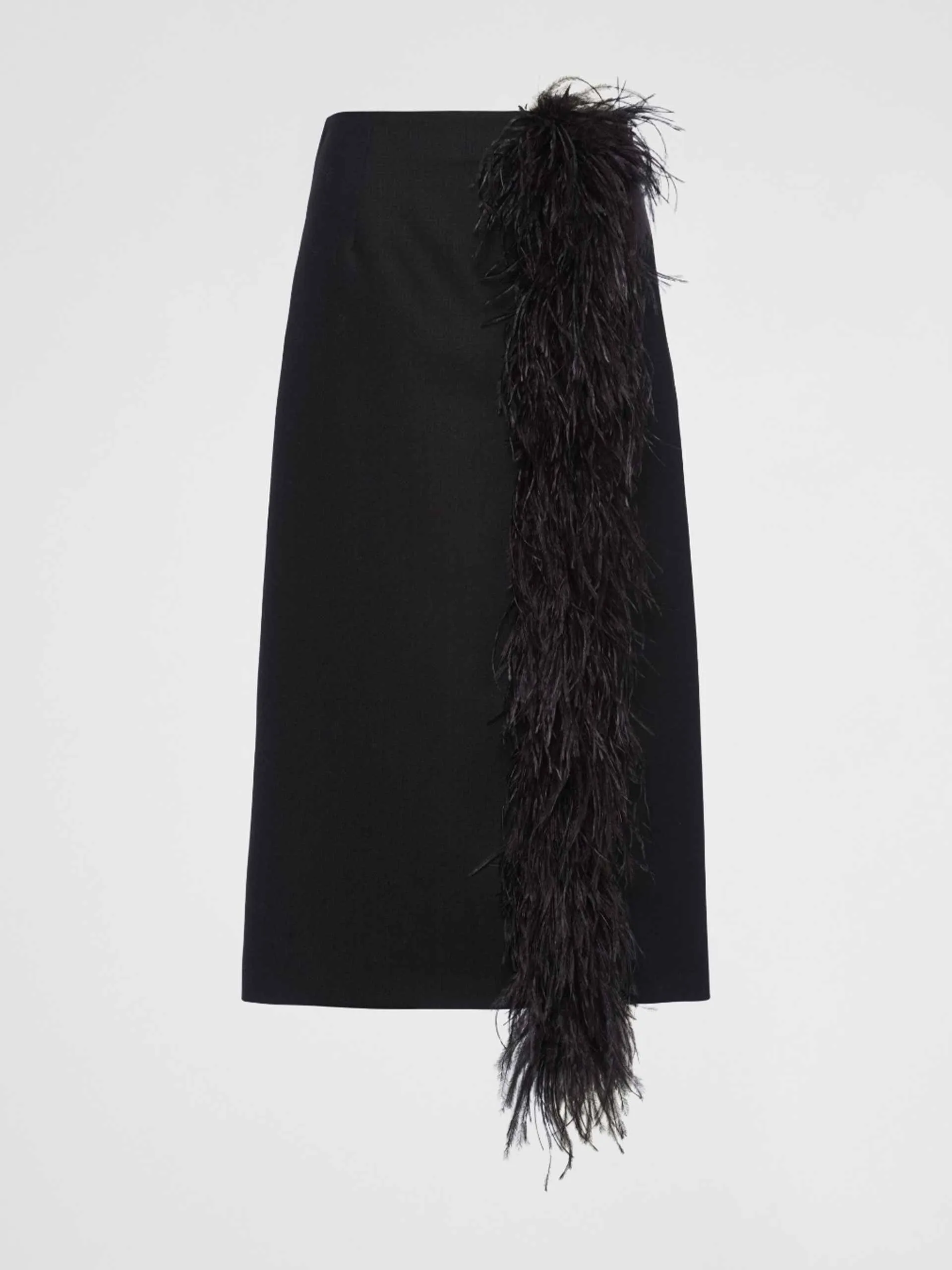 Feather-trimmed wool midi-skirt