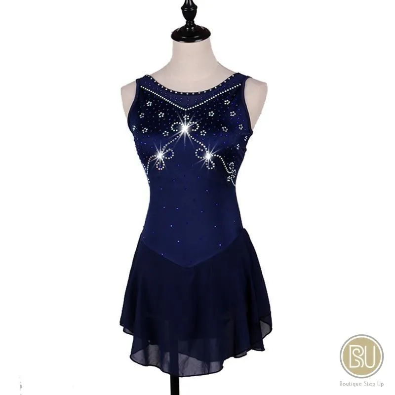 Figure Skating Dress Sleeveless Navy or Black with Crystals BSU050922