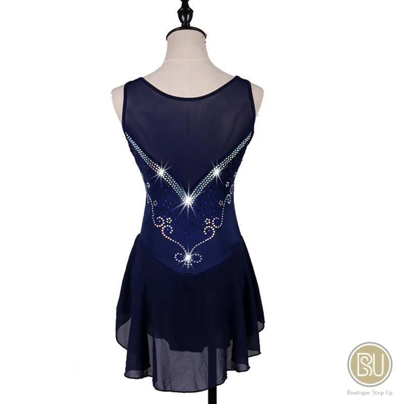 Figure Skating Dress Sleeveless Navy or Black with Crystals BSU050922