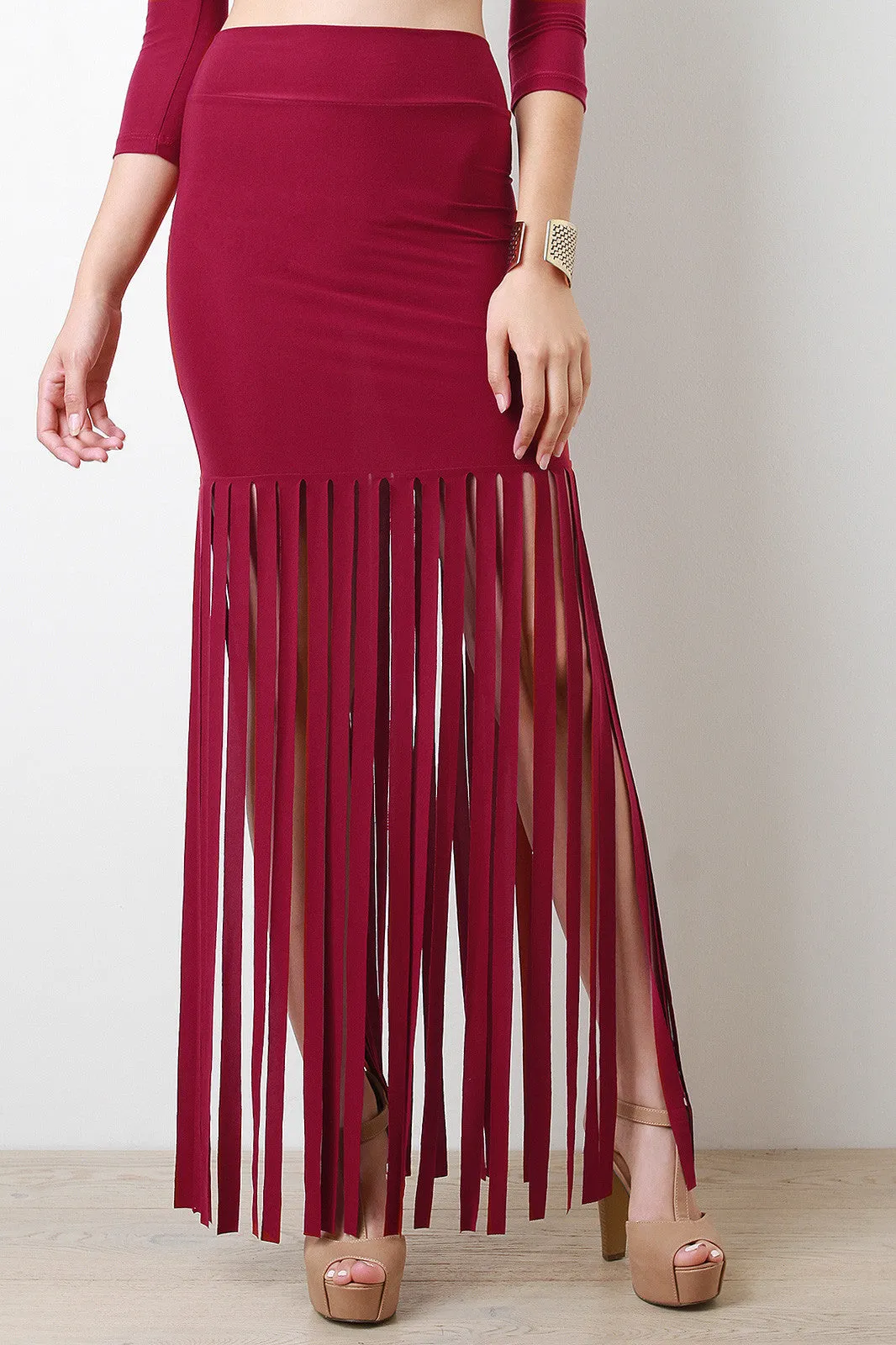 Fringe Accent Maxi Skirt