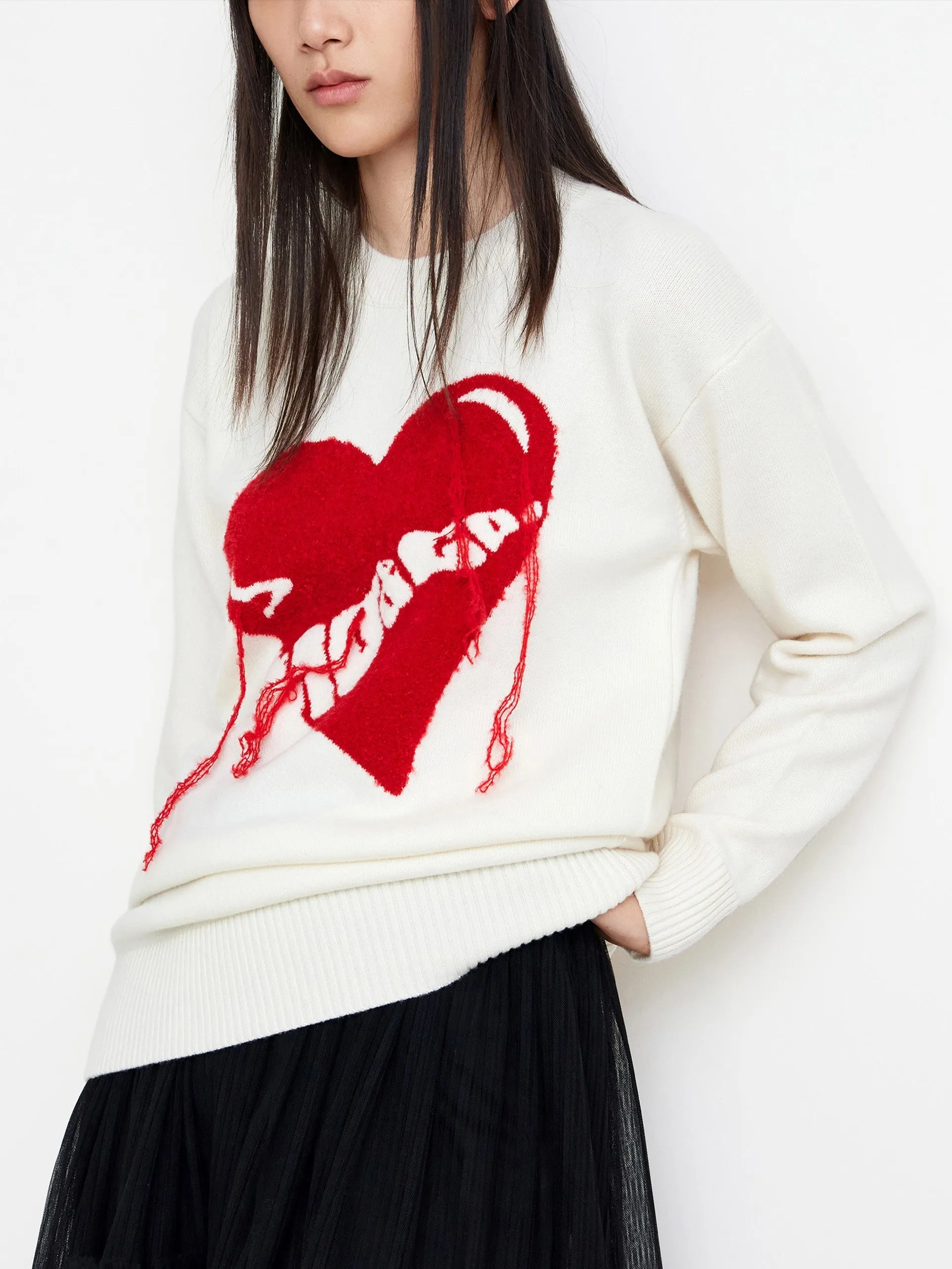 Fringed Heart Pattern Wool Knit Dress