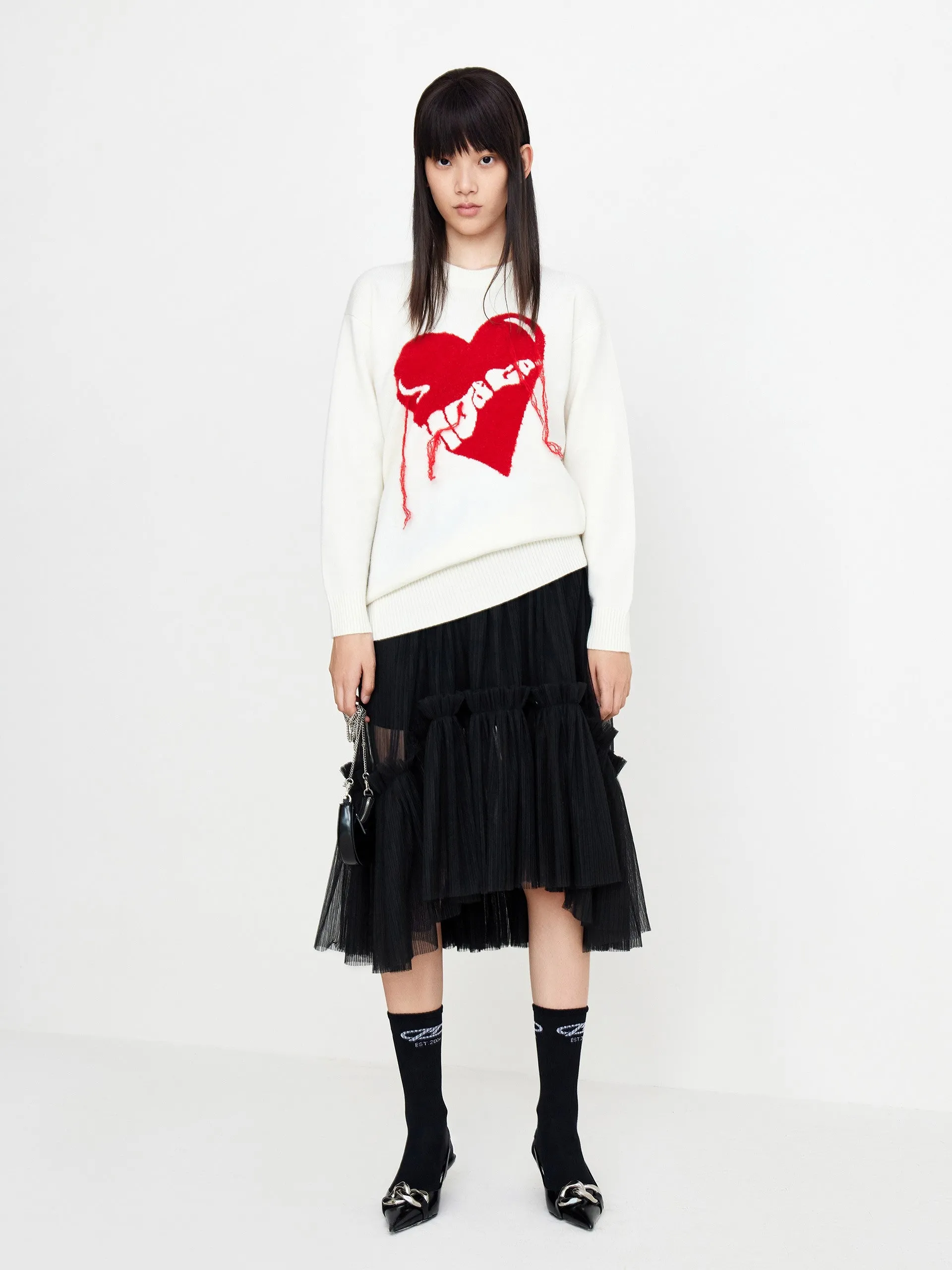 Fringed Heart Pattern Wool Knit Dress