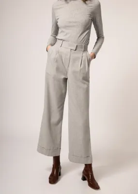 FRNCH Grey Wide Leg Cropped Cuff Trousers