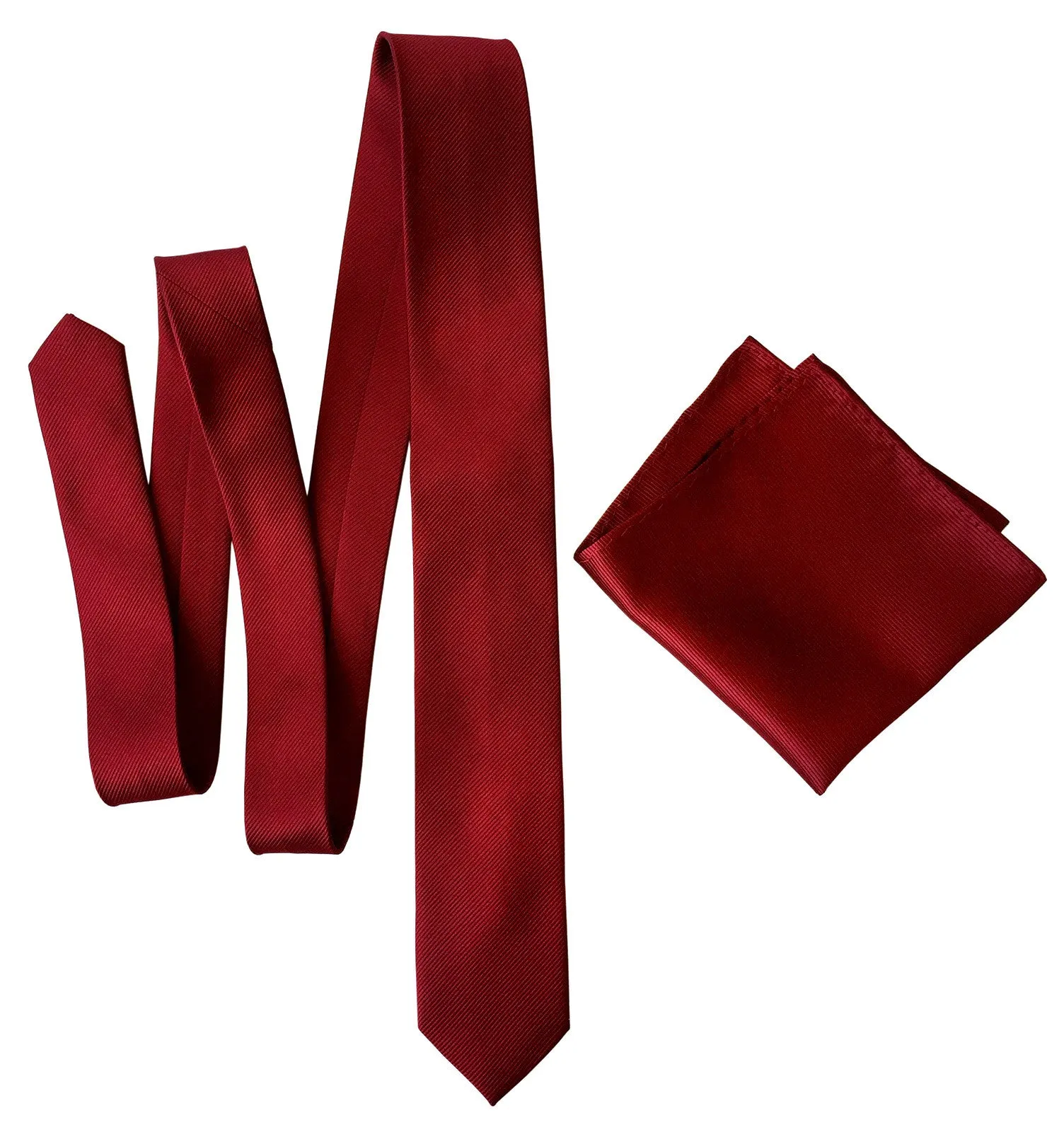 Garnet Red Necktie. Solid Color Fine-Stripe Tie, No Print