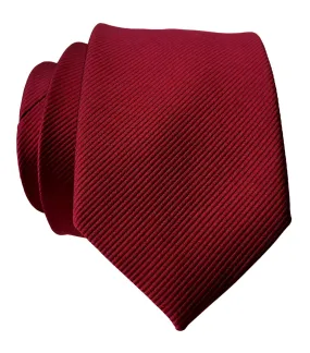 Garnet Red Necktie. Solid Color Fine-Stripe Tie, No Print