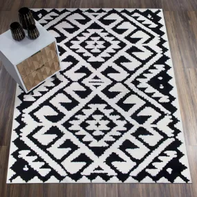 Geometric Aztec Moroccan Pile Shag Accent Rug 5' x 7' - Black & White