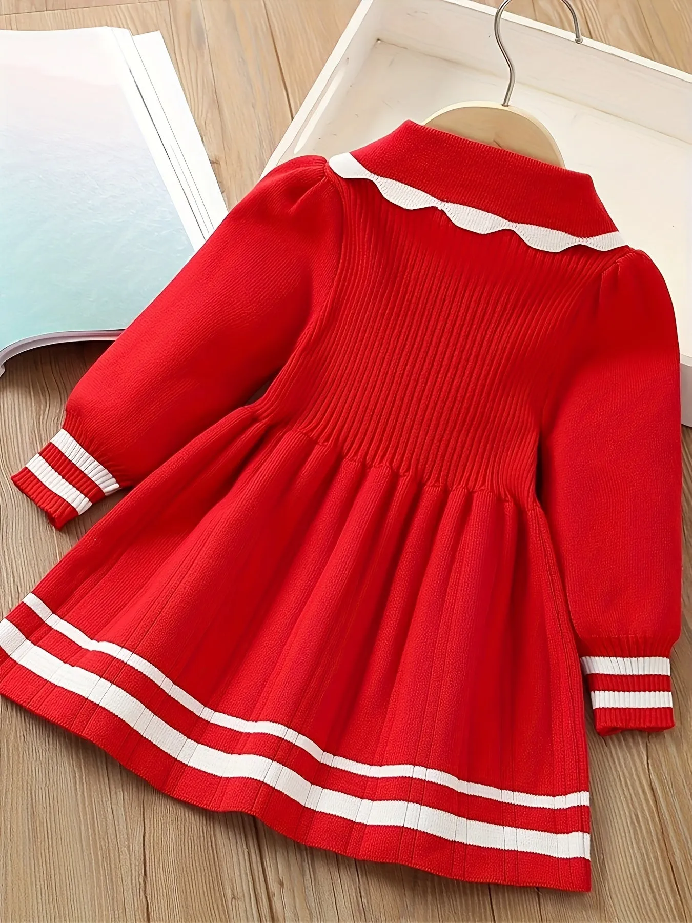 Girls Knit Dress, Color Contrast Butterfly Design, Warm and Cute