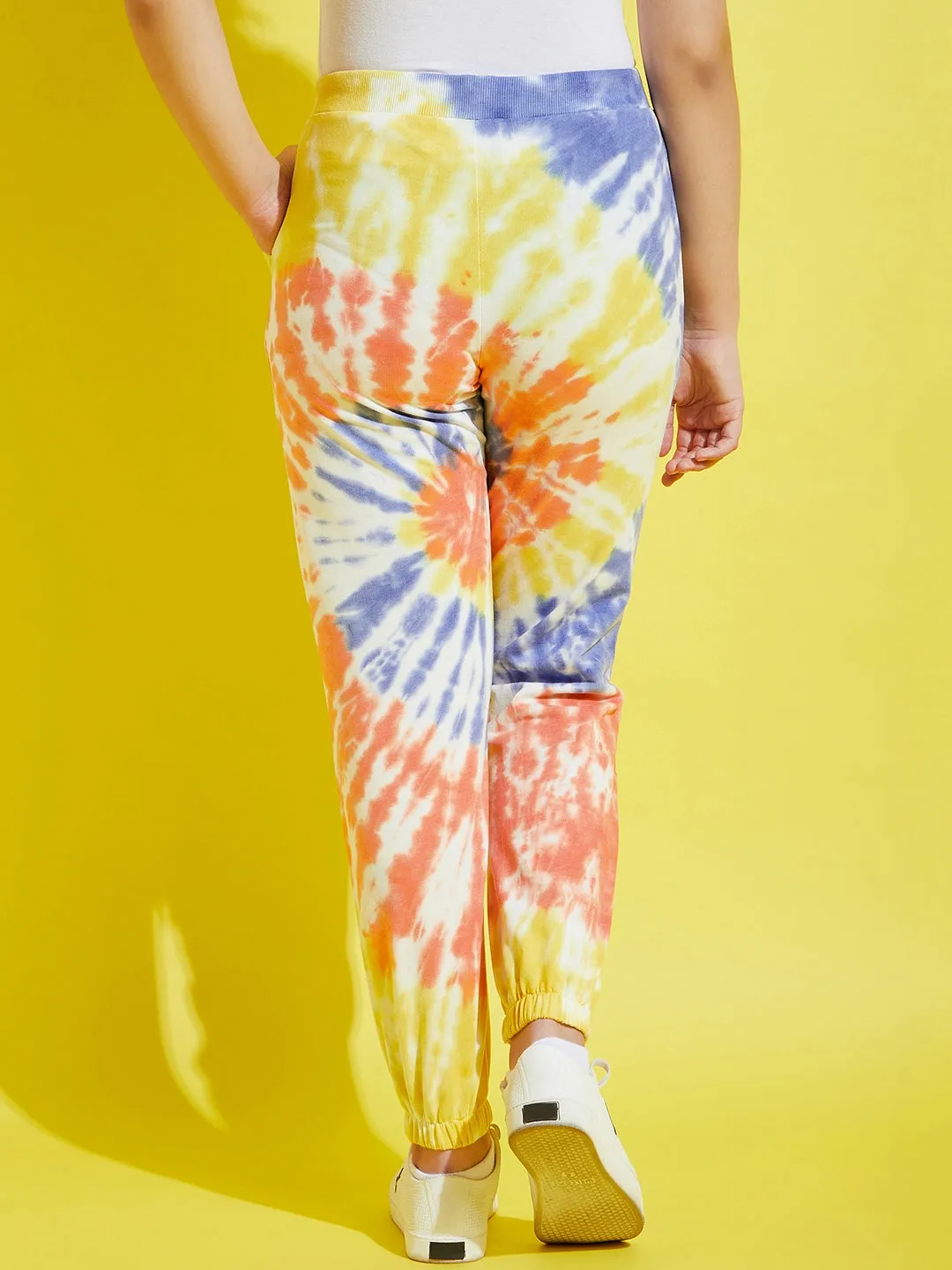 Girls Orange & Blue Terry Tie Dye Joggers