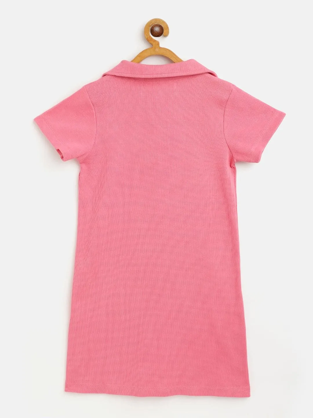 Girls Pink Rib Polo Neck Dress - Lyush Kids