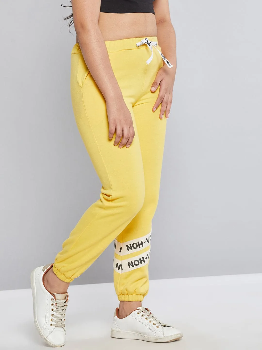 Girls Yellow Fleece Brand Tape Joggers - Lyush Kids