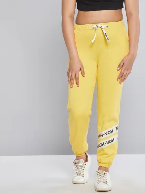 Girls Yellow Fleece Brand Tape Joggers - Lyush Kids