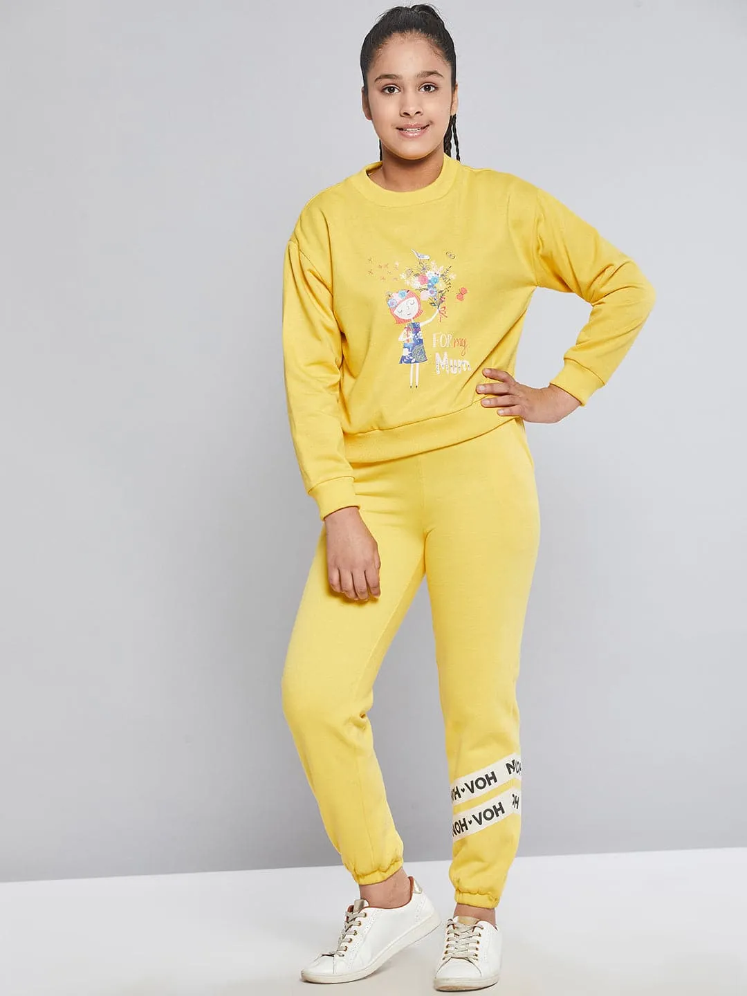 Girls Yellow Fleece Brand Tape Joggers - Lyush Kids