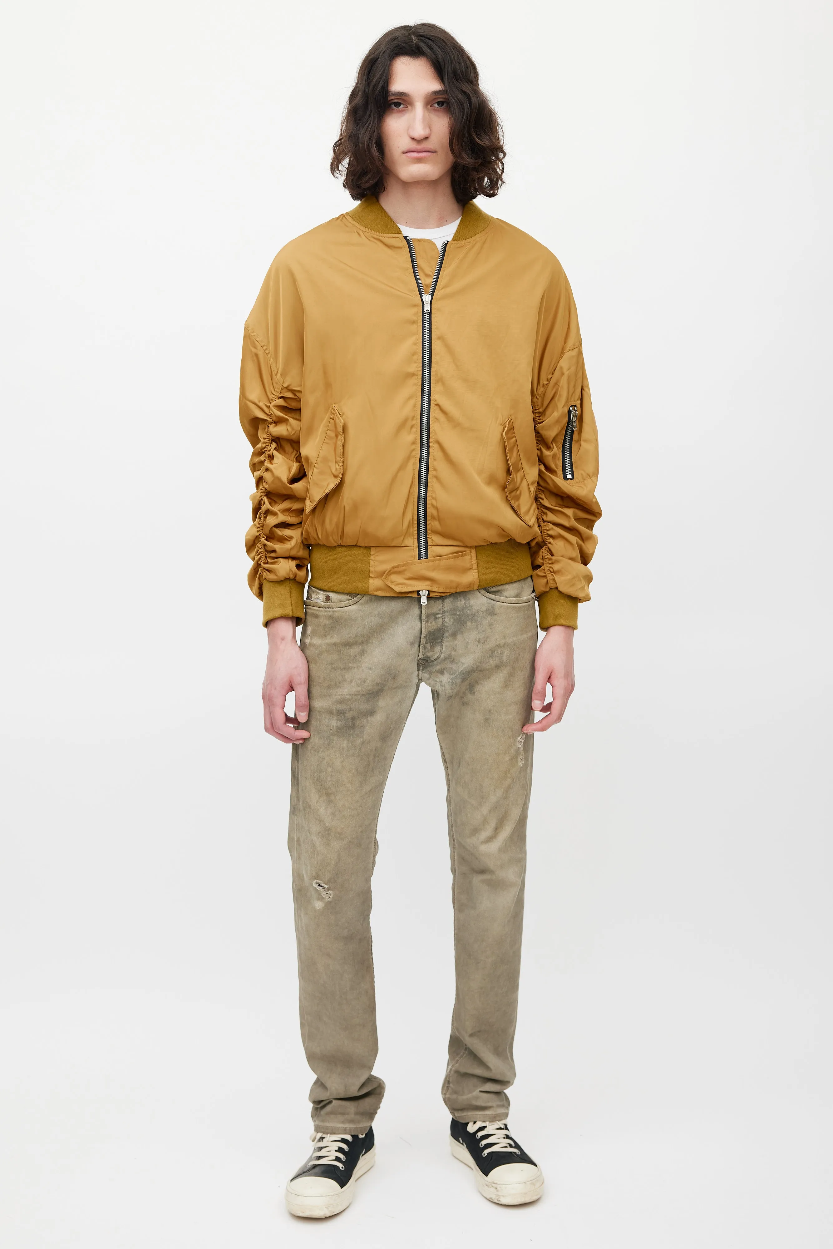 Gold Gathered Bomber Jacket