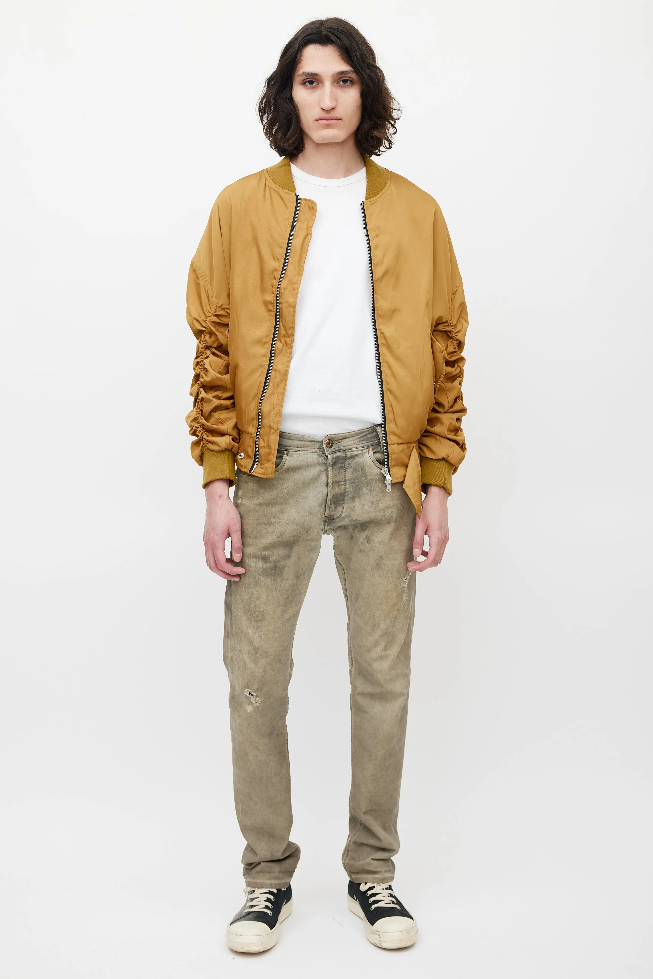 Gold Gathered Bomber Jacket