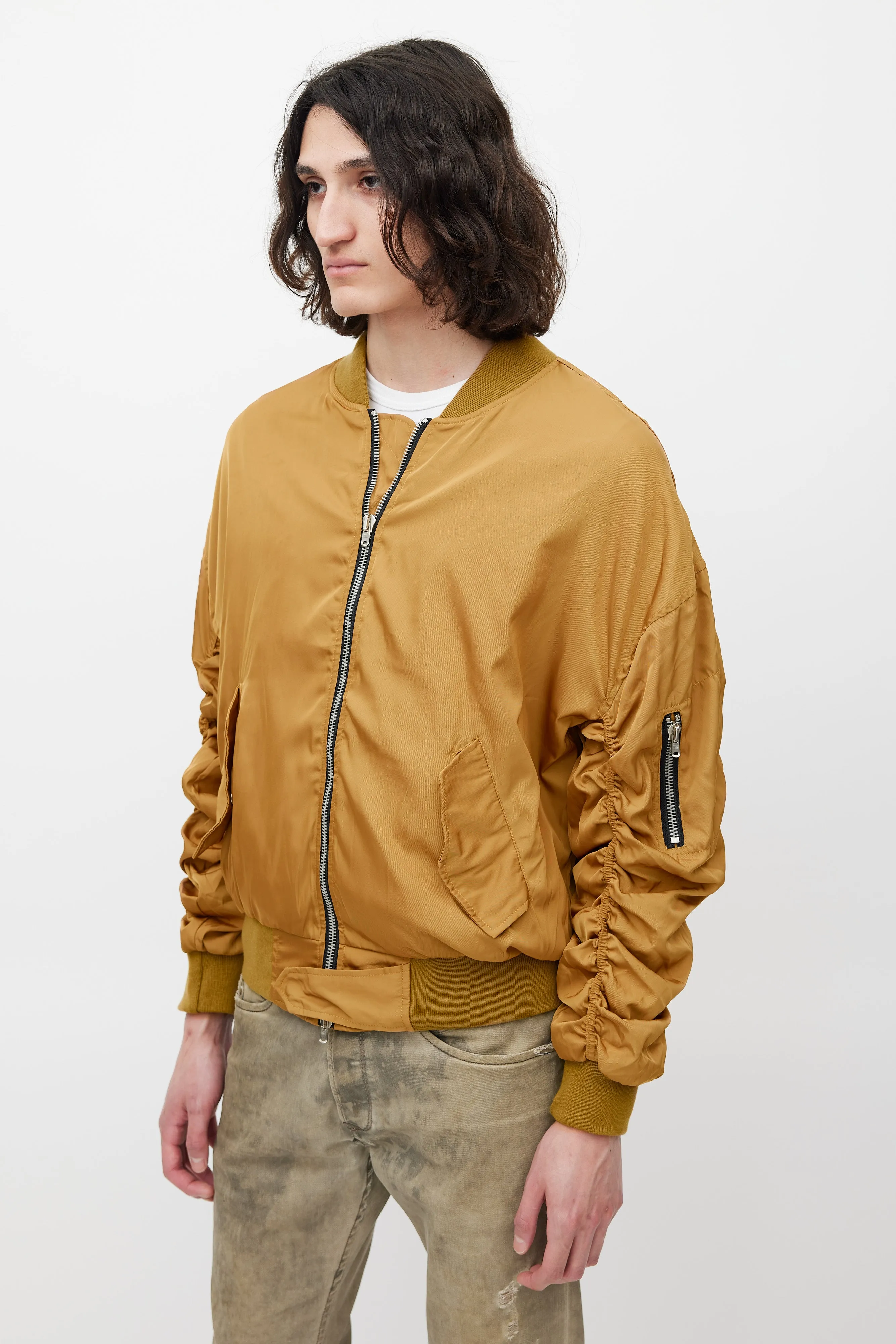 Gold Gathered Bomber Jacket