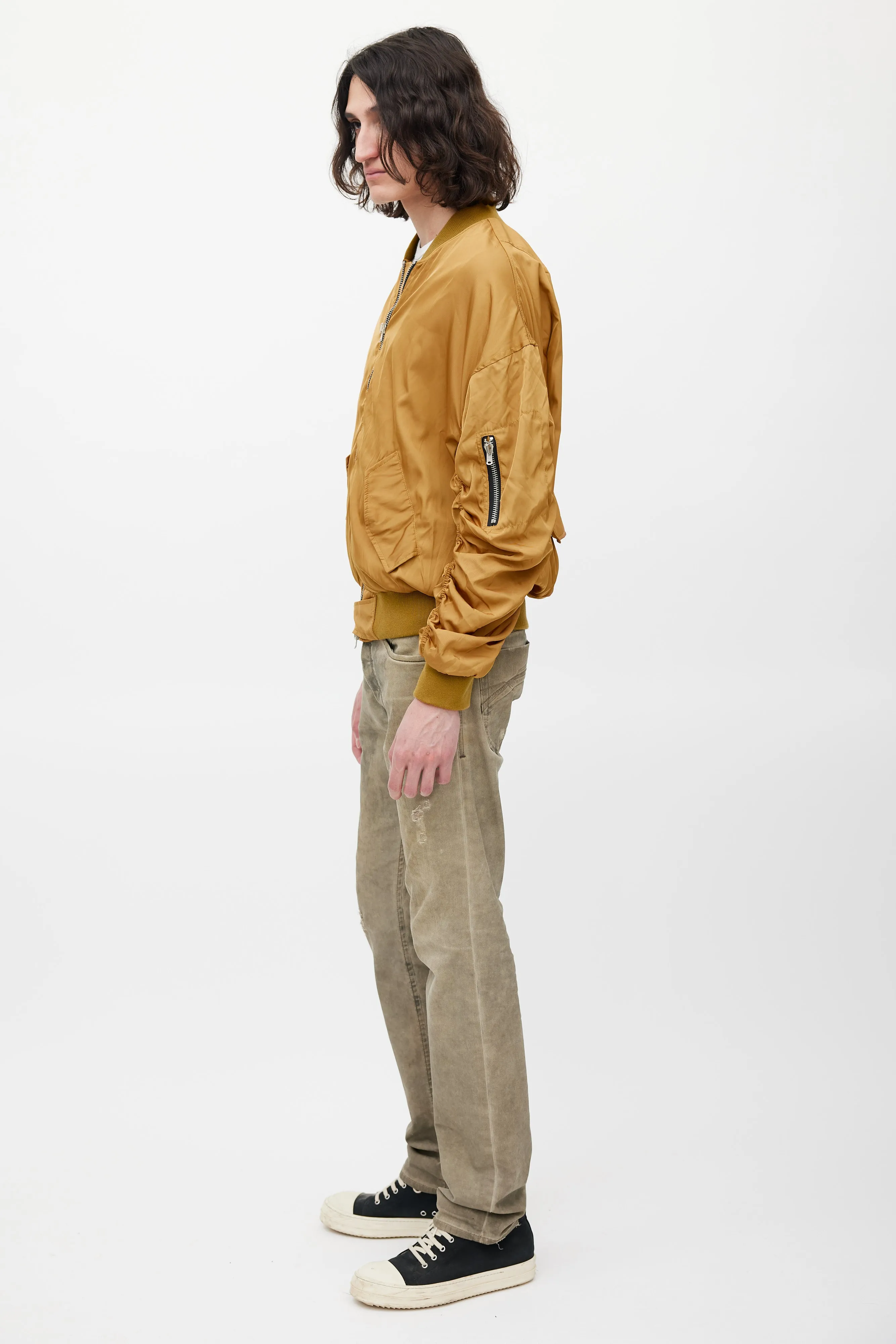 Gold Gathered Bomber Jacket